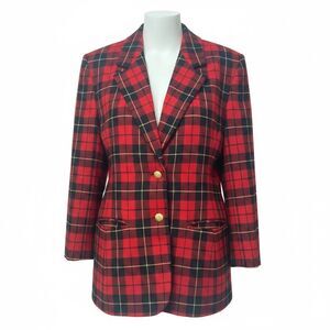 Vintage Pendleton Classic Red & Black Plaid 100% Virgin Wool Blazer Women's 14US